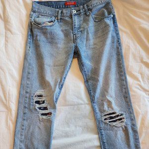 Guess Light Blue Distressed Paisley Patched Denim Jeans 32/32